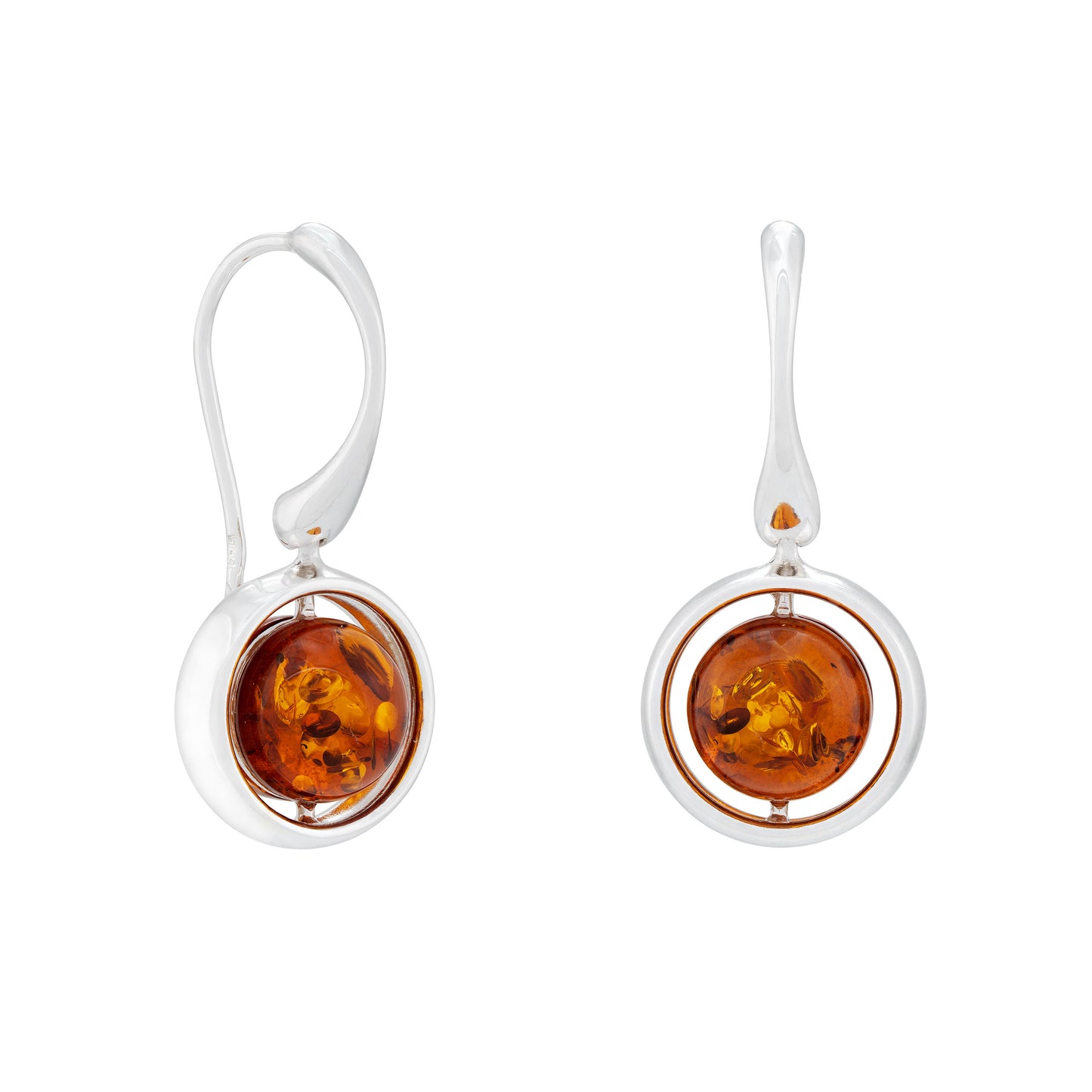 Srebrne dwustronne kolczyki z bursztynem