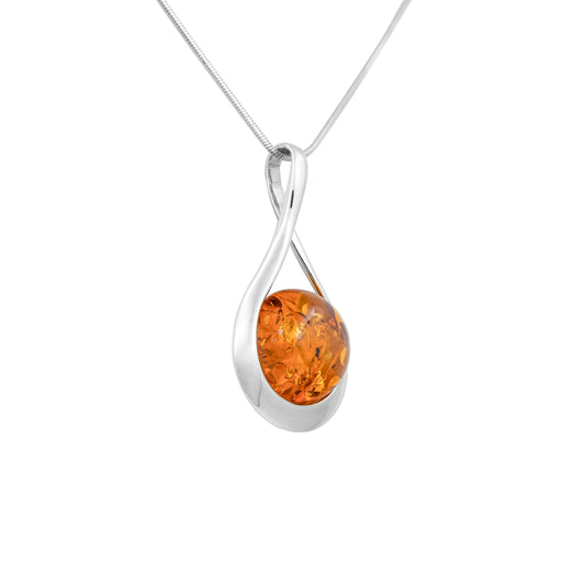 Srebrna zawieszka z okrągłym bursztynem - Fenix Jewellery