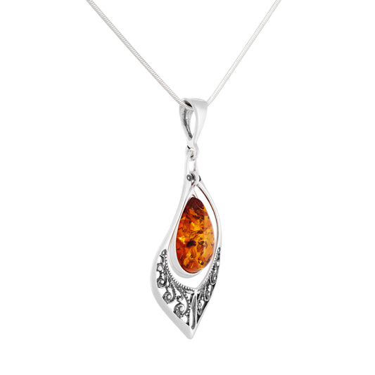 Srebrna zawieszka z bursztynem, oksydowana - Fenix Jewellery
