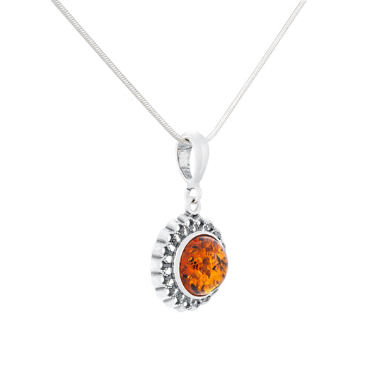 Srebrna, ażurowa zawieszka z bursztynem, oksydowana - Fenix Jewellery