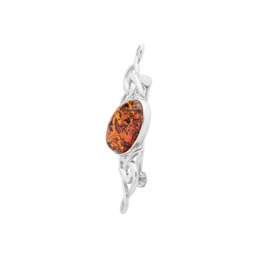 Srebrna celtycka broszka z bursztynem - Fenix Jewellery