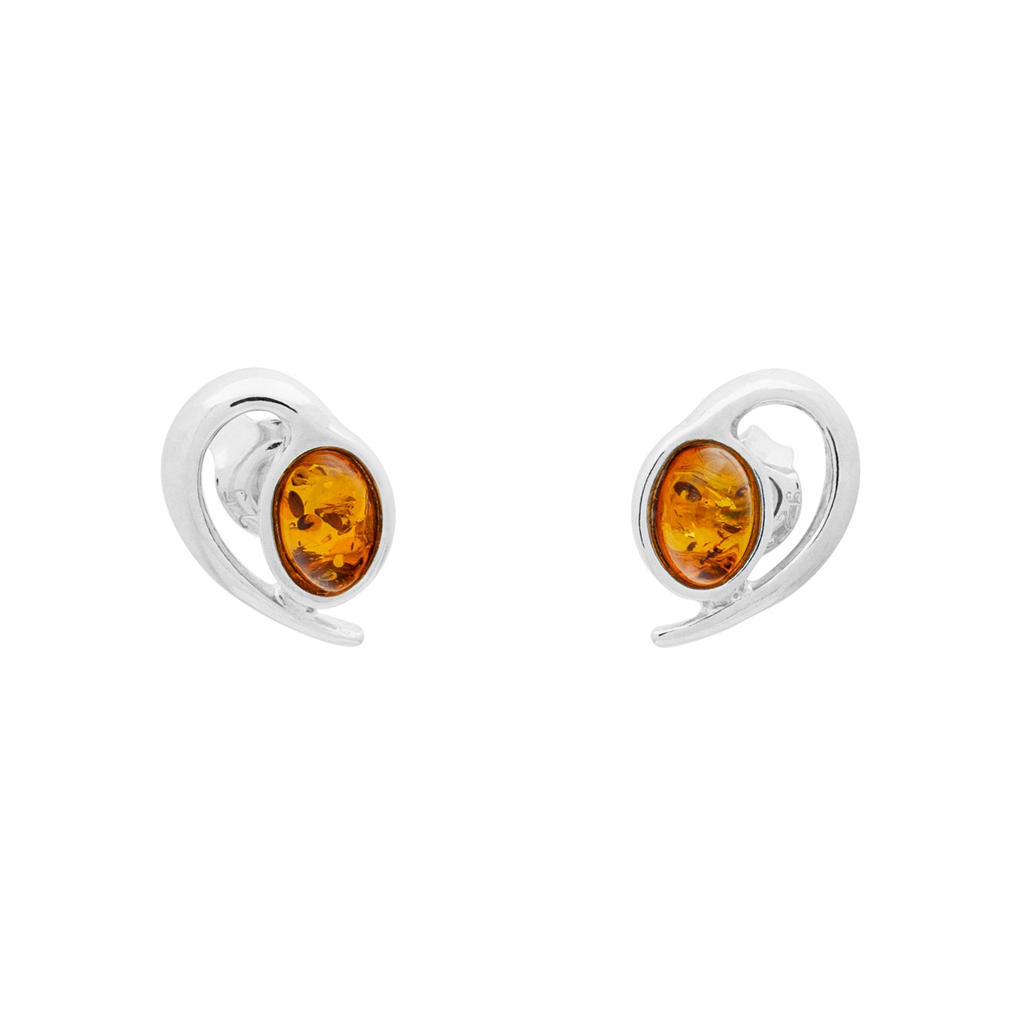 Małe, srebrne kolczyki z bursztynem - Fenix Jewellery