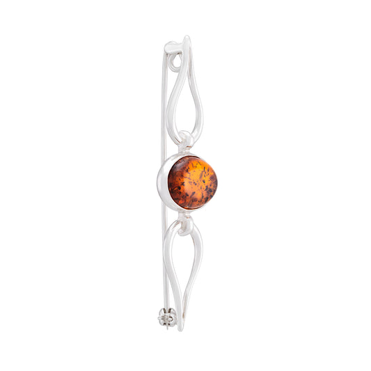 Srebrna broszka z owalnym bursztynem