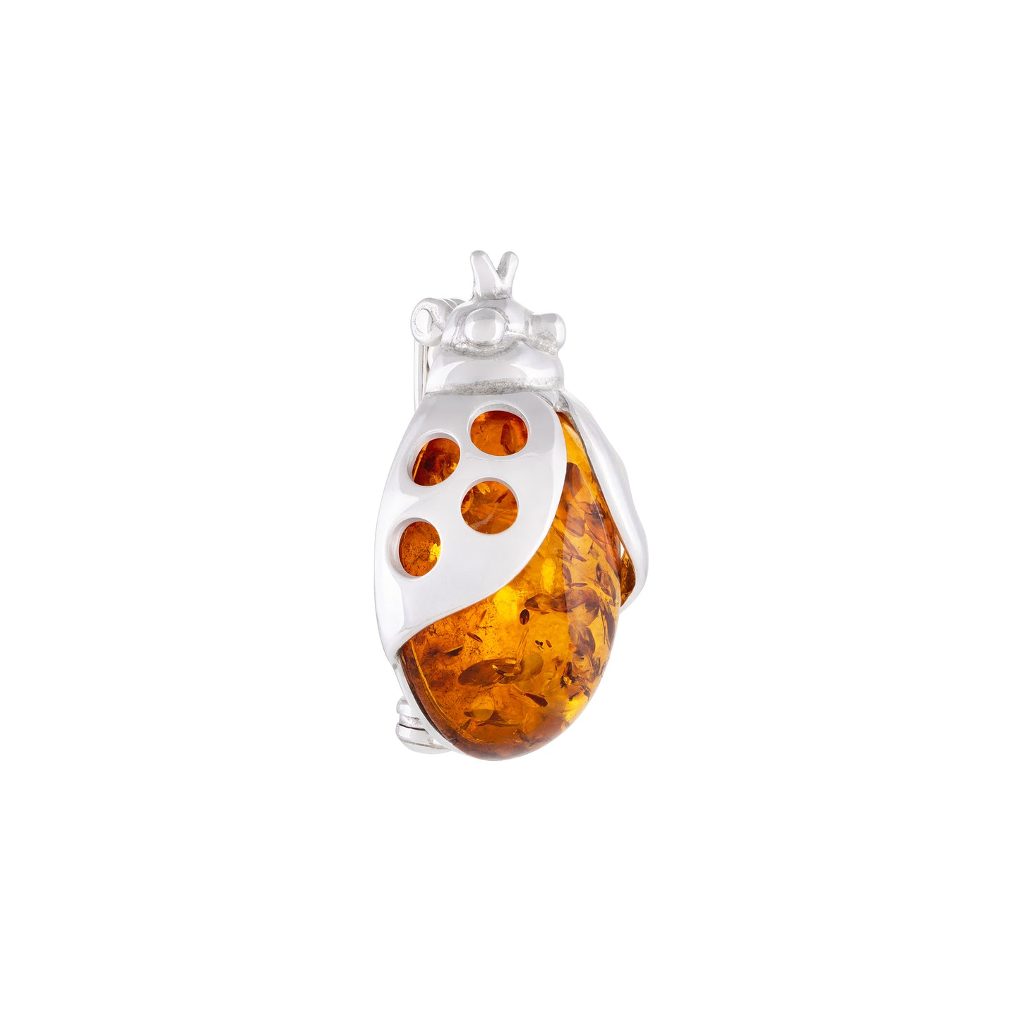 Srebrna broszka - biedronka z bursztynem - Fenix Jewellery
