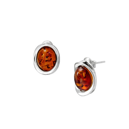 Srebrne kolczyki z owalnym bursztynem - Fenix Jewellery