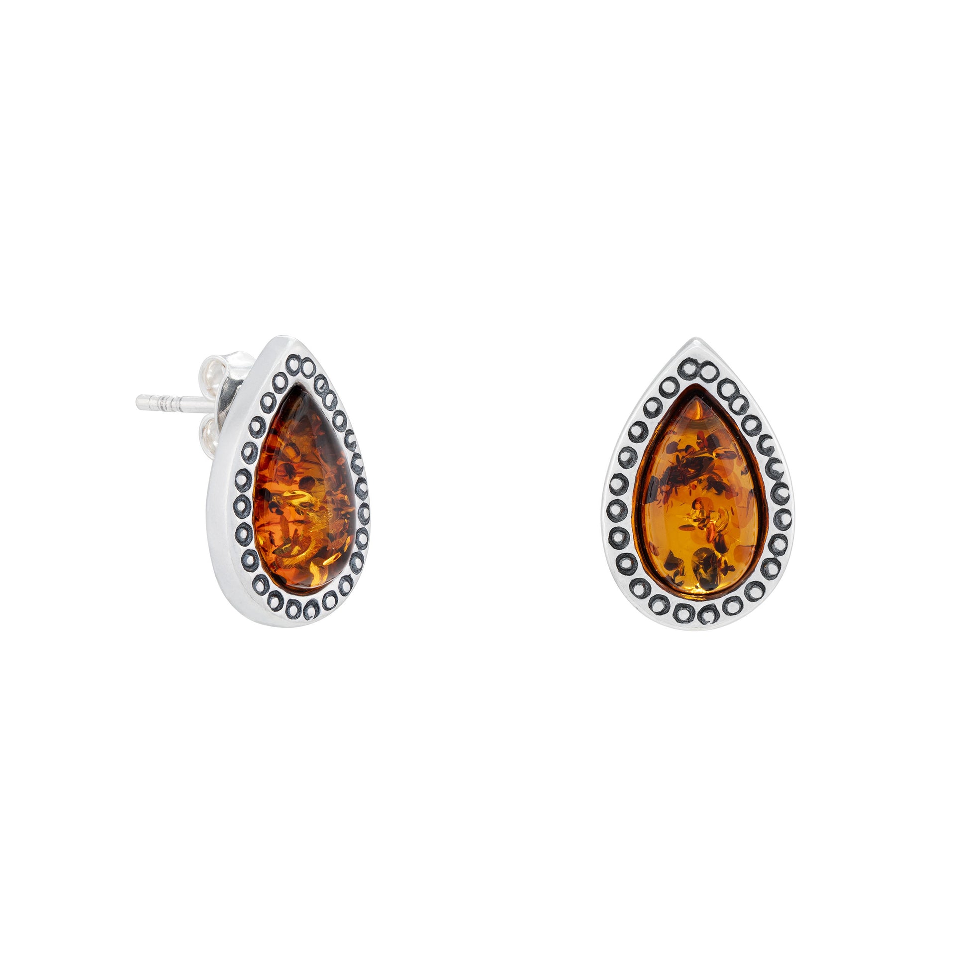 Srebrne kolczyki z bursztynem, oksydowane - Fenix Jewellery