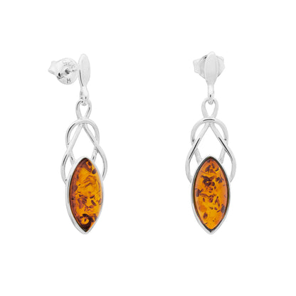 Silver Celtic earrings with amber