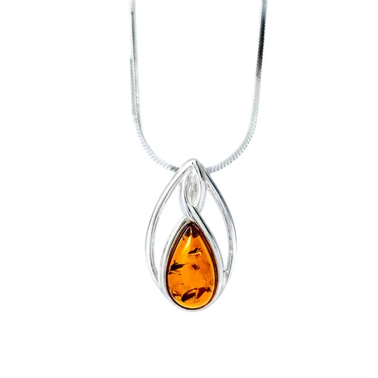 Srebrna zawieszka z bursztynem
