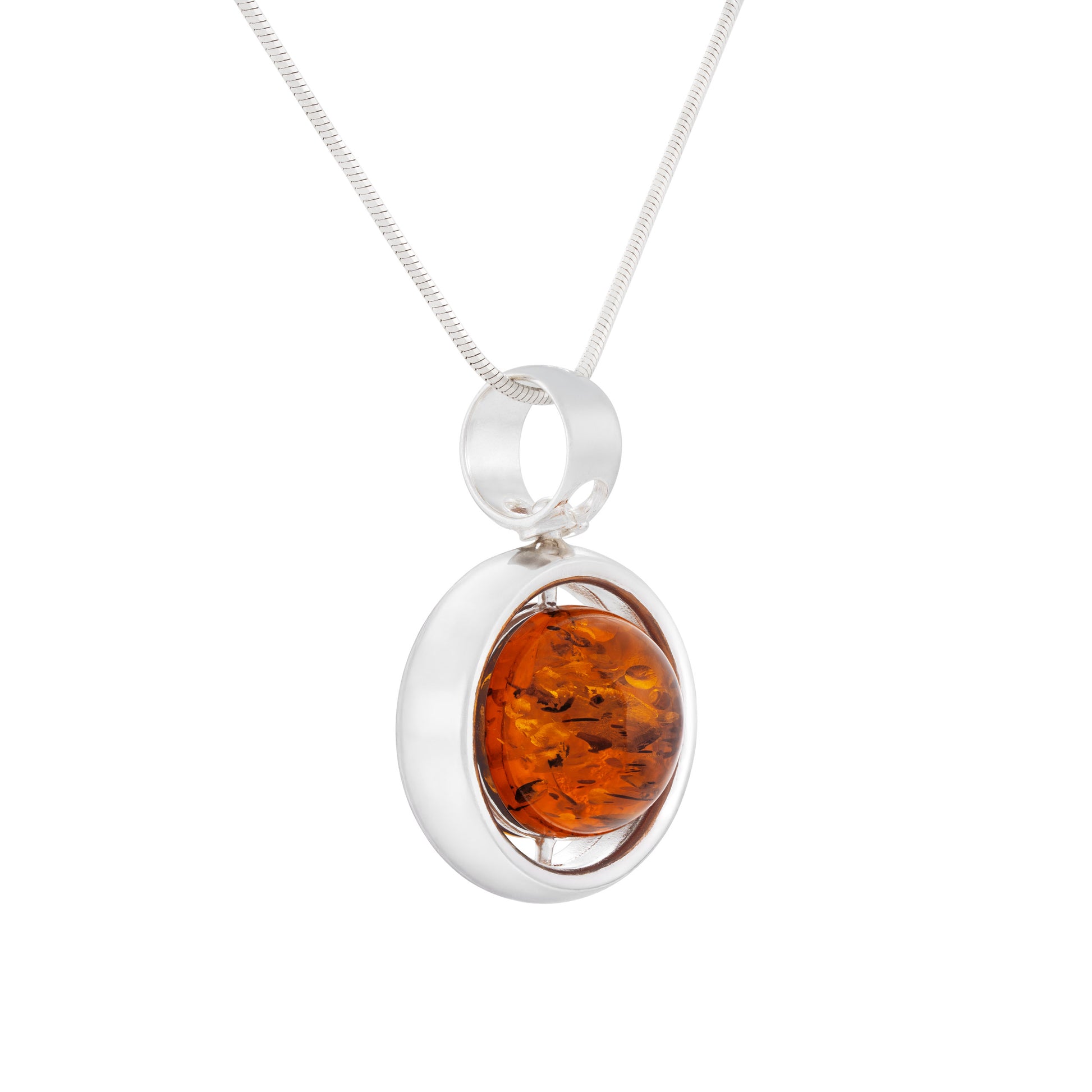Srebrna, dwustronna zawieszka z bursztynem - Fenix Jewellery