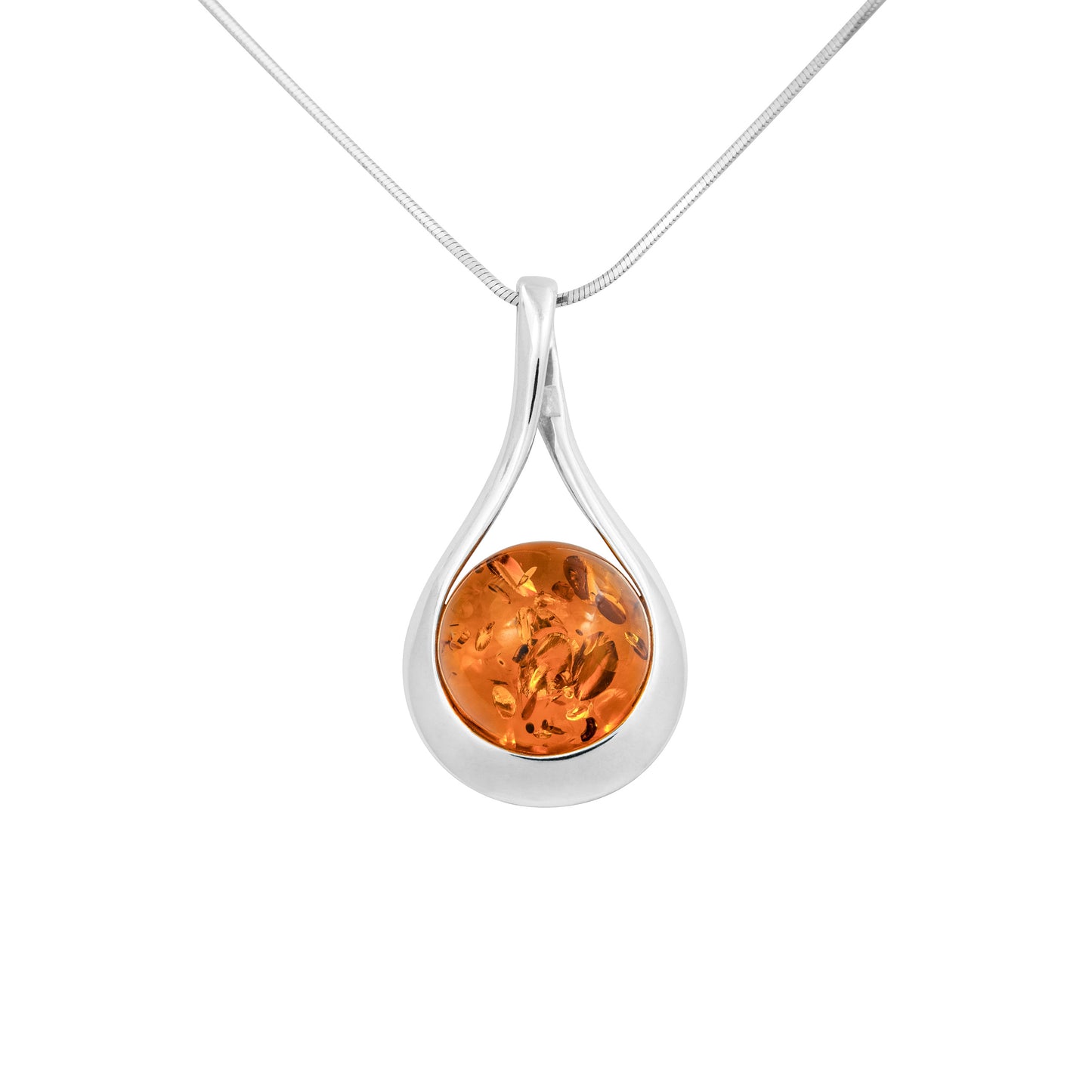 Srebrna zawieszka z okrągłym bursztynem - Fenix Jewellery