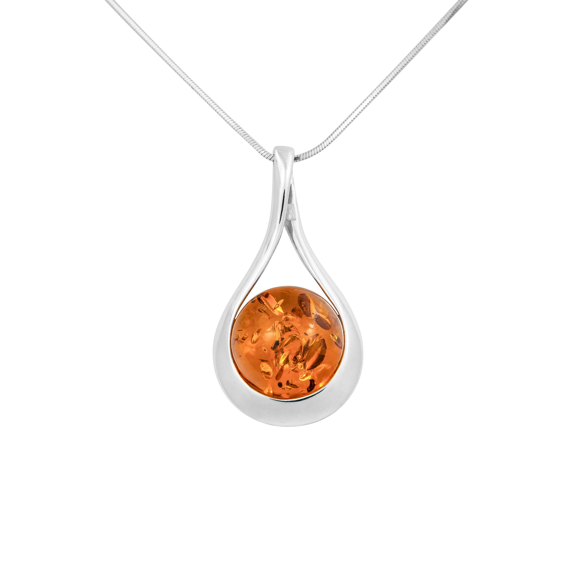Srebrna zawieszka z okrągłym bursztynem - Fenix Jewellery