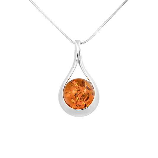 Srebrna okrągła zawieszka z bursztynem