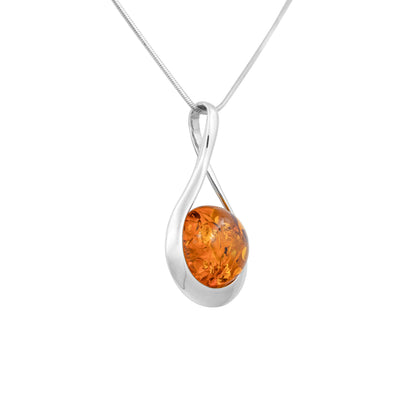 Srebrna zawieszka z okrągłym bursztynem - Fenix Jewellery