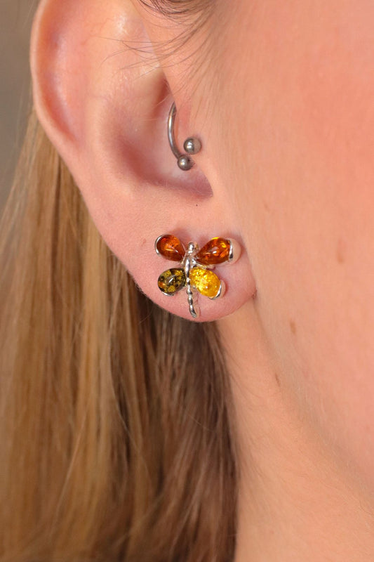 Srebrne kolczyki z bursztynem