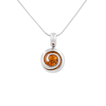 Srebrna, spiralna zawieszka z bursztynem - Fenix Jewellery