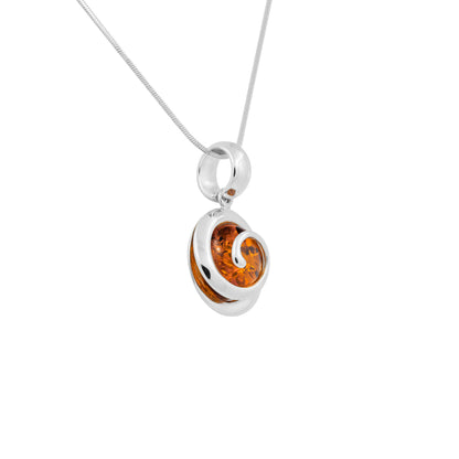 Srebrna, spiralna zawieszka z bursztynem - Fenix Jewellery