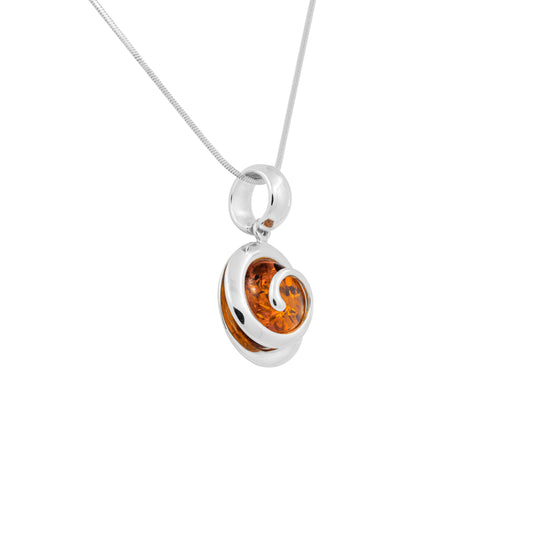 Srebrna spiralna zawieszka z bursztynem