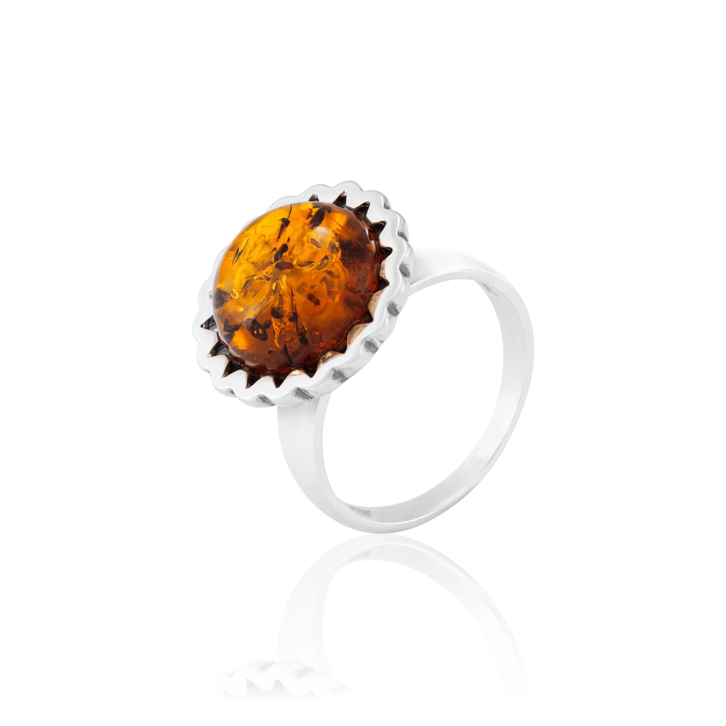 Pierścionek srebrny z okrągłym bursztynem - Fenix Jewellery