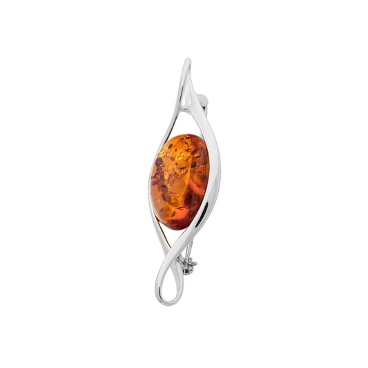 Srebrna duża broszka z bursztynem - Fenix Jewellery