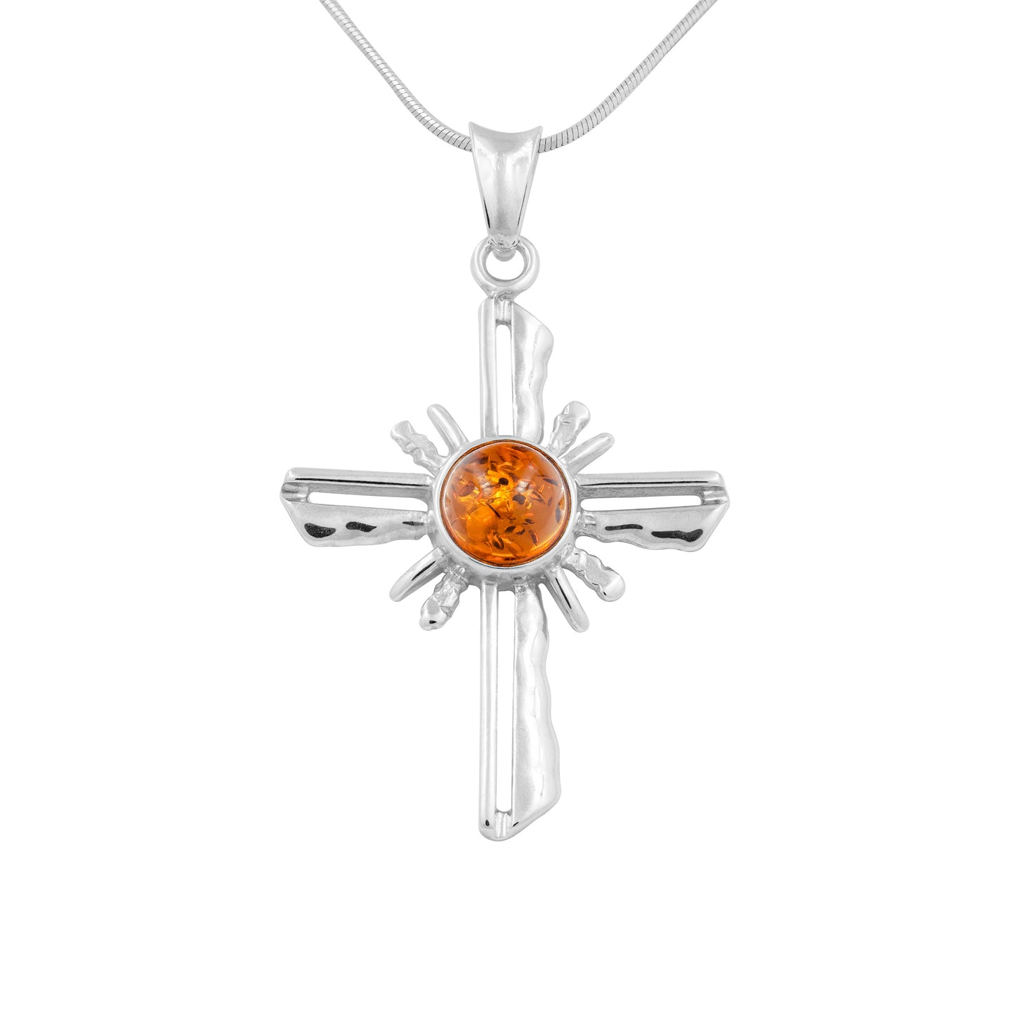 Srebrna zawieszka z bursztynem w formie krzyża - Fenix Jewellery