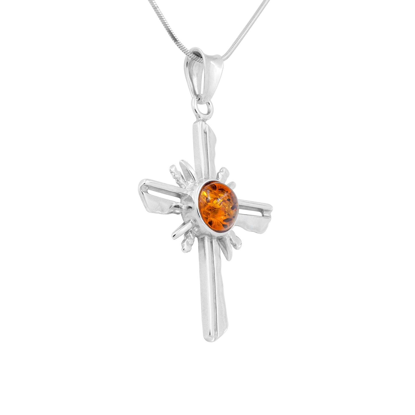 Srebrna zawieszka z bursztynem w formie krzyża - Fenix Jewellery