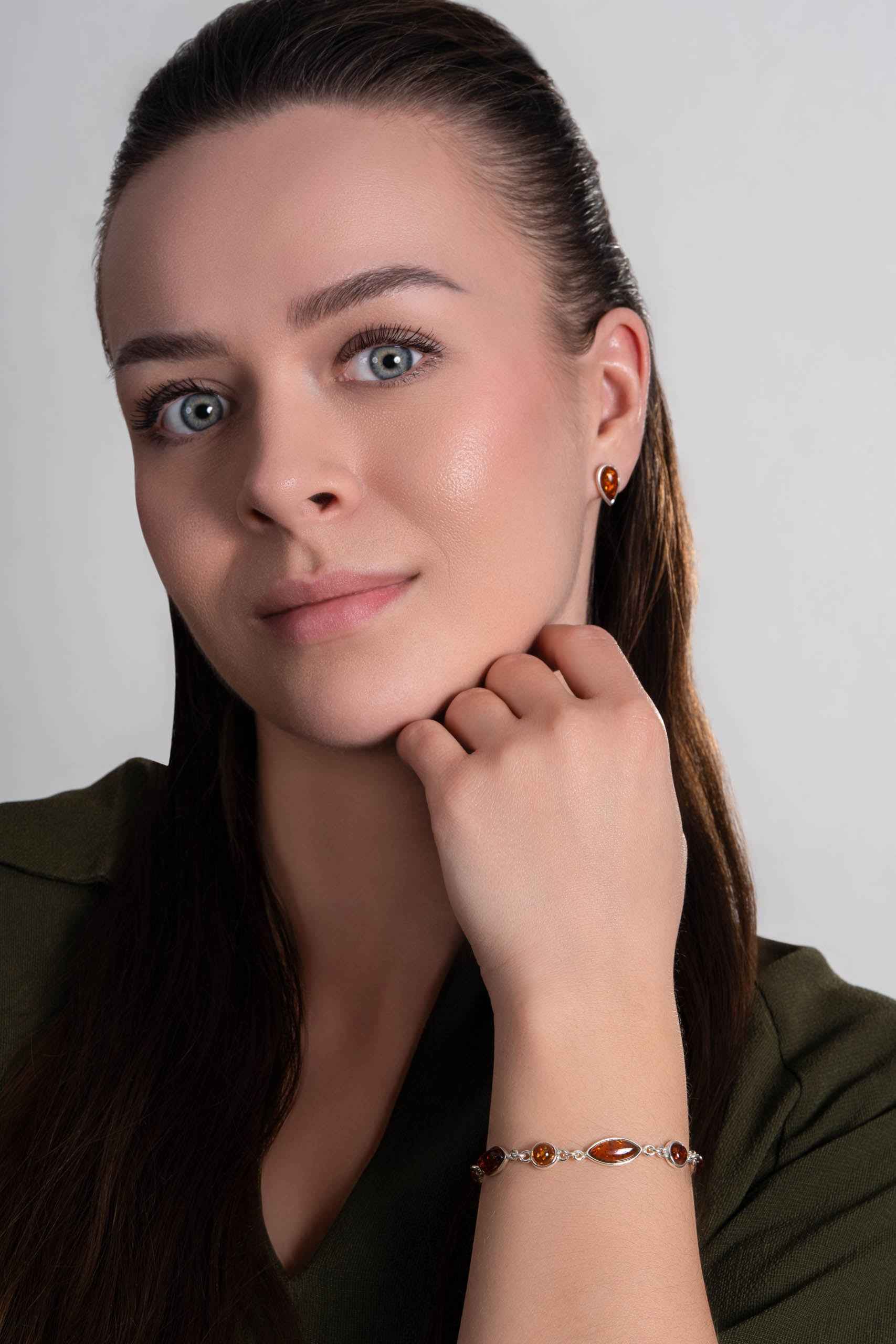 Bransoletka srebrna z bursztynem - 18 cm