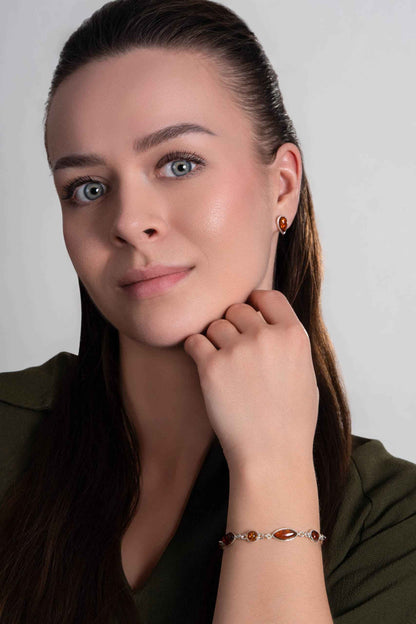 Bransoletka srebrna z bursztynem - 18 cm