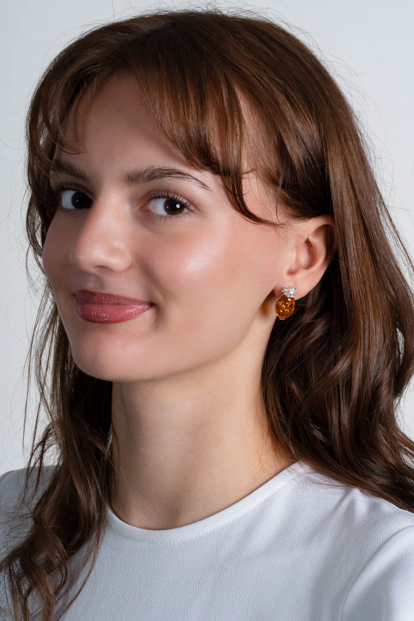 Srebrne kolczyki ananasy z bursztynem