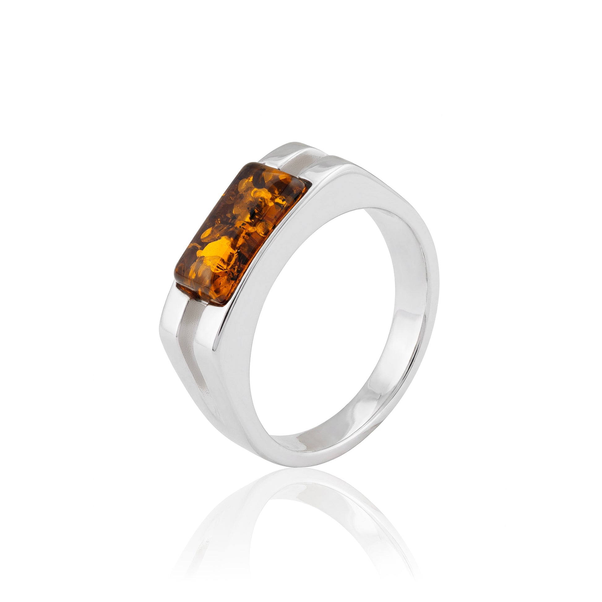 Srebrny pierścionek z prostokątnym bursztynem - Fenix Jewellery