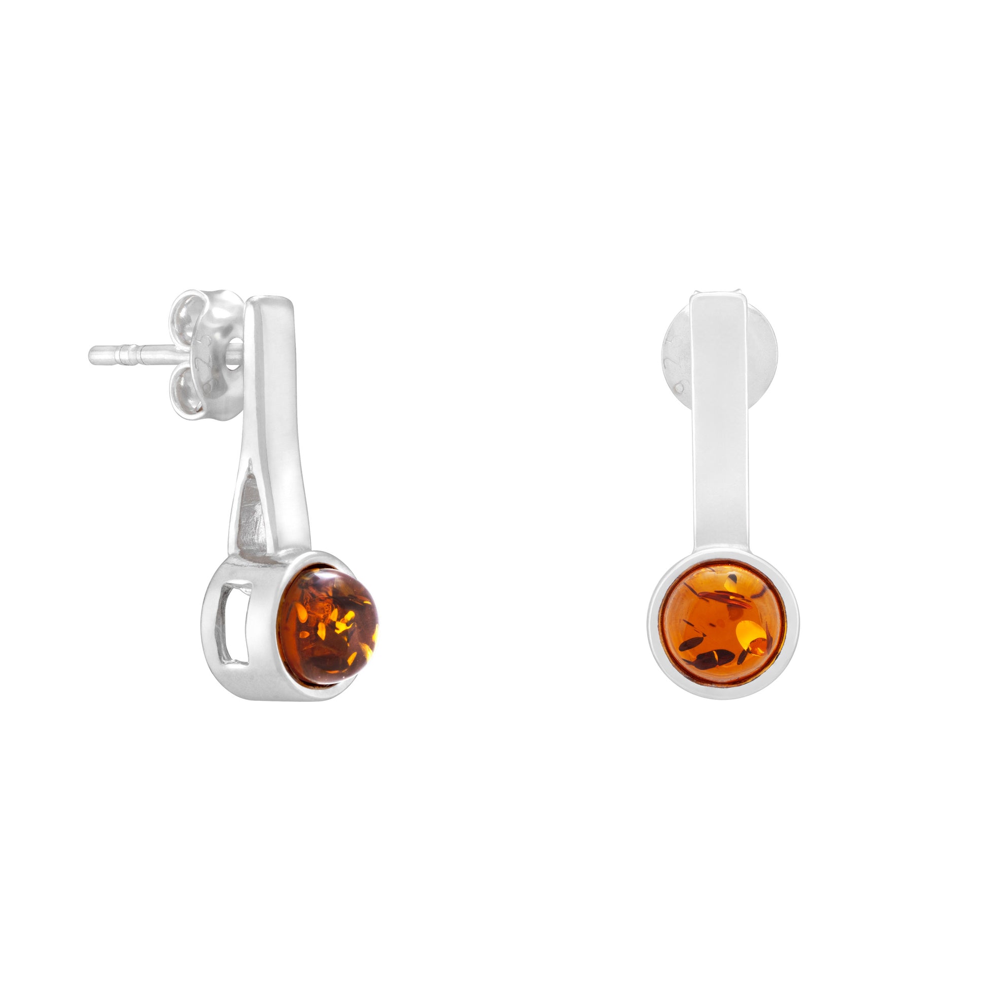 Srebrne kolczyki z okrągłym bursztynem - Fenix Jewellery