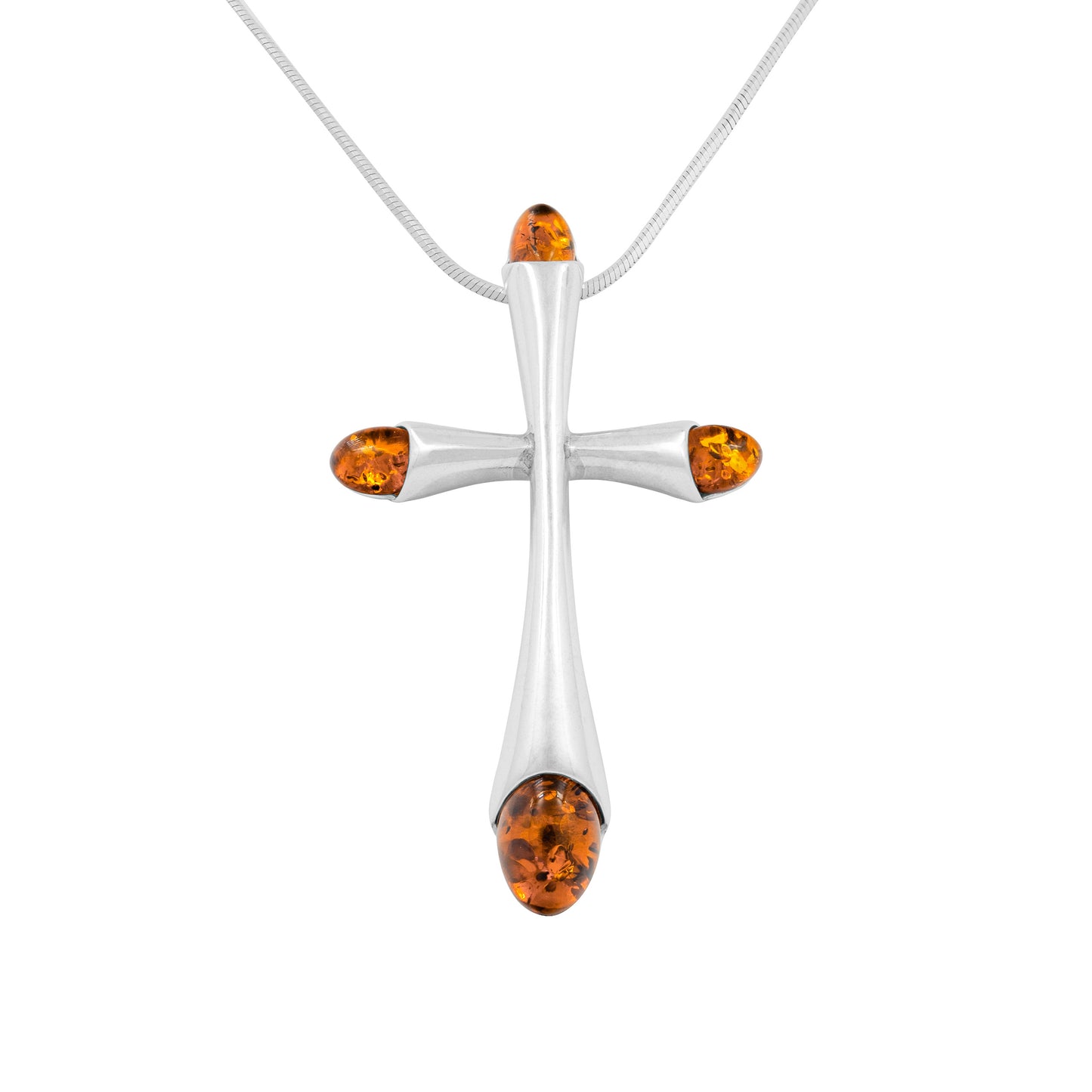 Srebrna zawieszka z bursztynem w formie krzyża - Fenix Jewellery