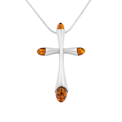 Srebrna zawieszka z bursztynem w formie krzyża - Fenix Jewellery