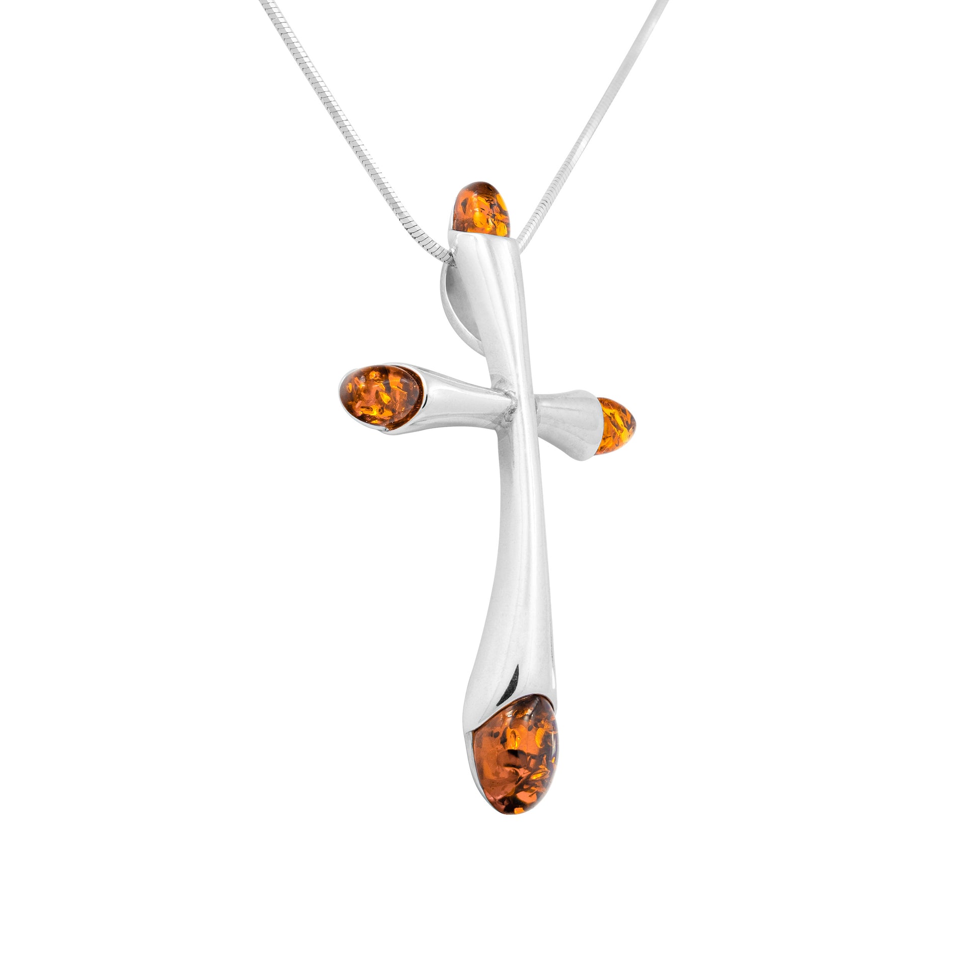 Srebrna zawieszka z bursztynem w formie krzyża - Fenix Jewellery