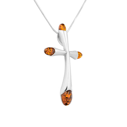 Srebrna zawieszka z bursztynem w formie krzyża - Fenix Jewellery
