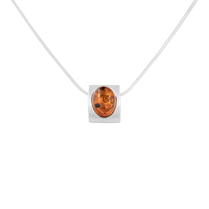 Srebrna, dwustronna zawieszka z bursztynem - Fenix Jewellery