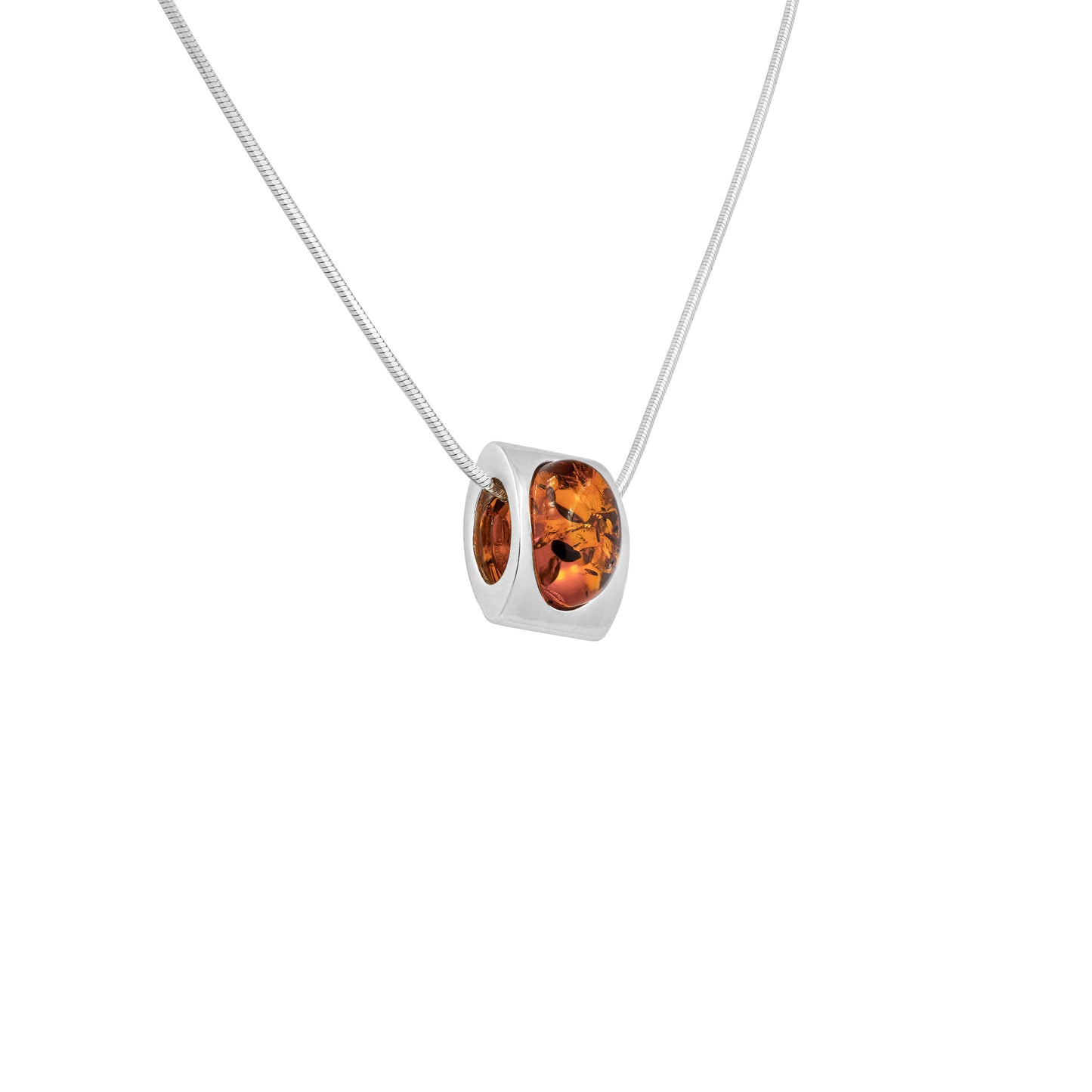 Srebrna, dwustronna zawieszka z bursztynem - Fenix Jewellery