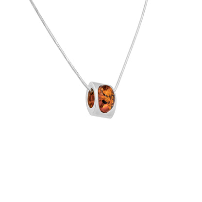 Srebrna, dwustronna zawieszka z bursztynem - Fenix Jewellery