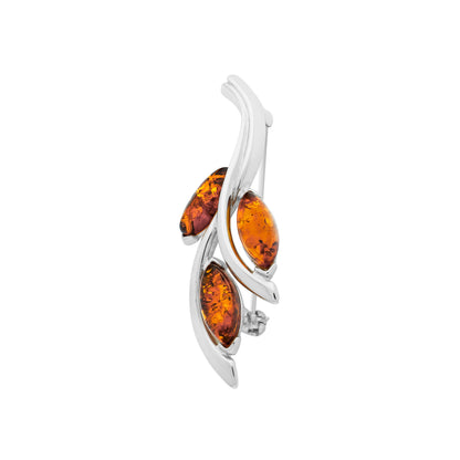Srebrna broszka z bursztynami - Fenix Jewellery