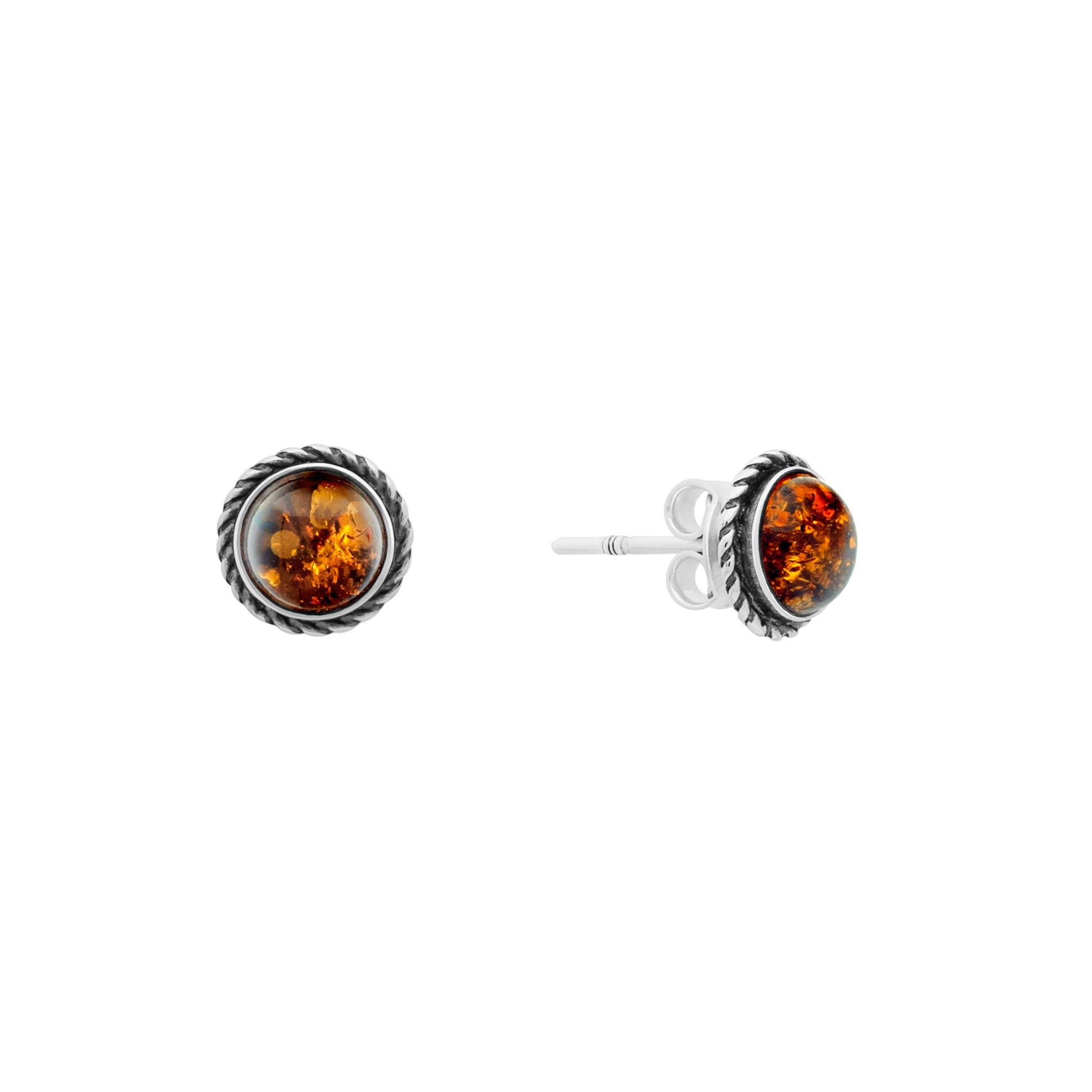 Małe, srebrne kolczyki z bursztynem - Fenix Jewellery