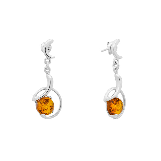 Wiszące, srebrne kolczyki z bursztynem - Fenix Jewellery