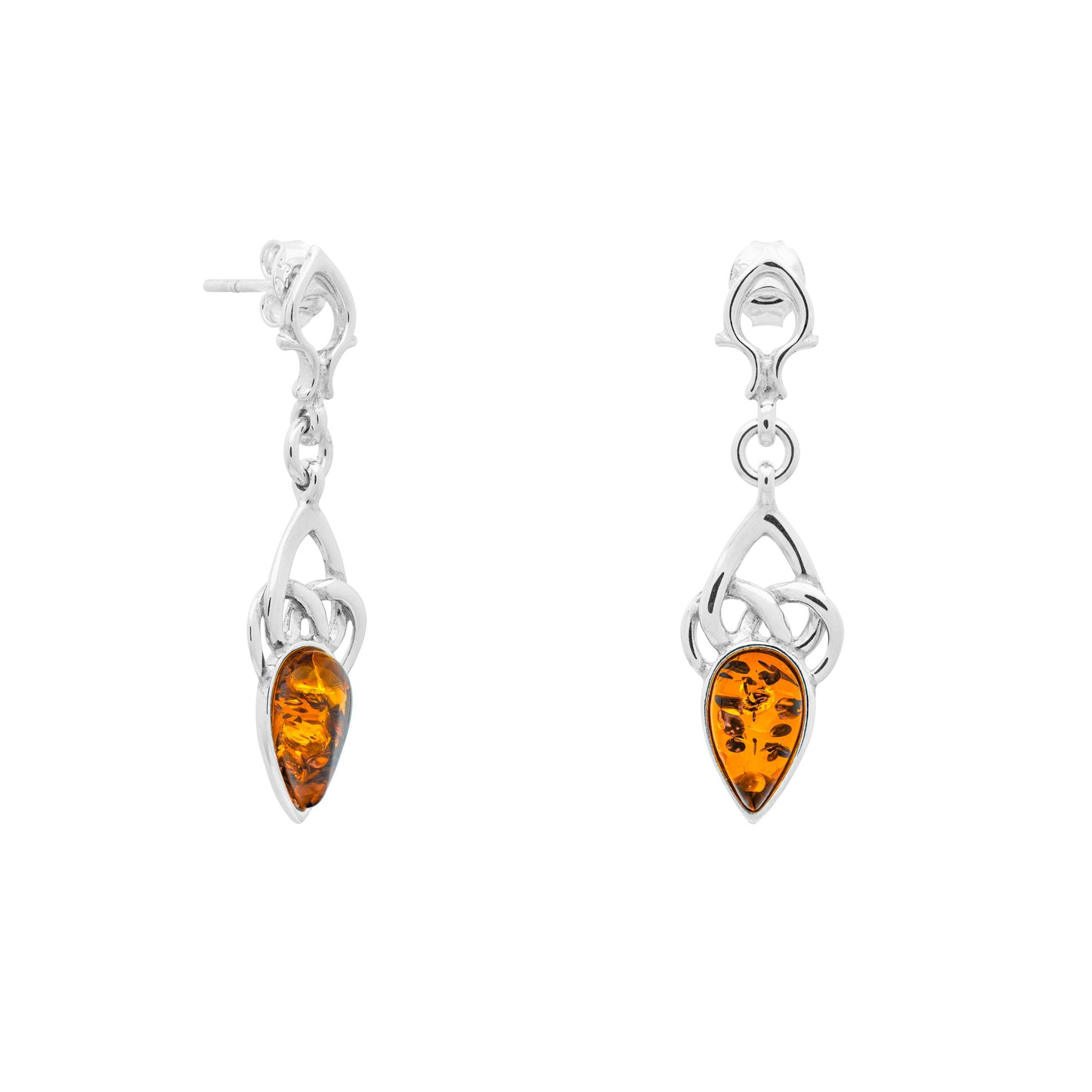 Wiszące, srebrne kolczyki z bursztynem - Fenix Jewellery