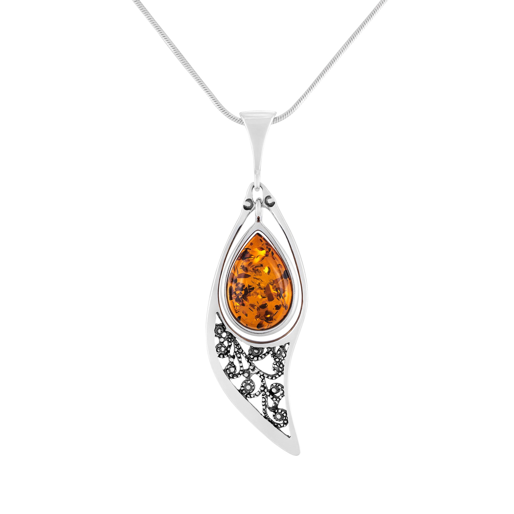 Zawieszka z bursztynem ze srebra oksydowanego - Fenix Jewellery