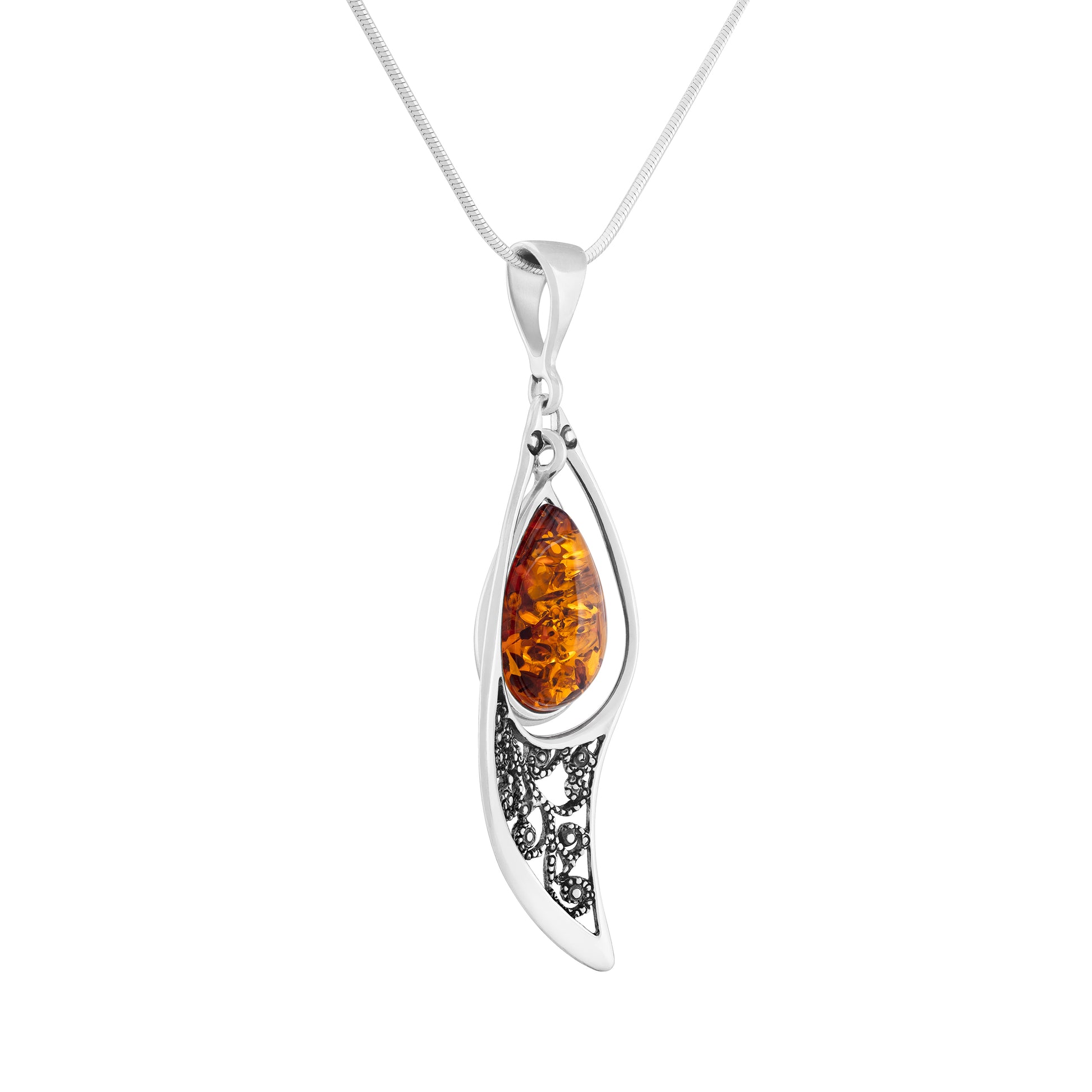 Zawieszka z bursztynem ze srebra oksydowanego - Fenix Jewellery
