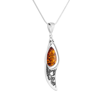 Zawieszka z bursztynem ze srebra oksydowanego - Fenix Jewellery