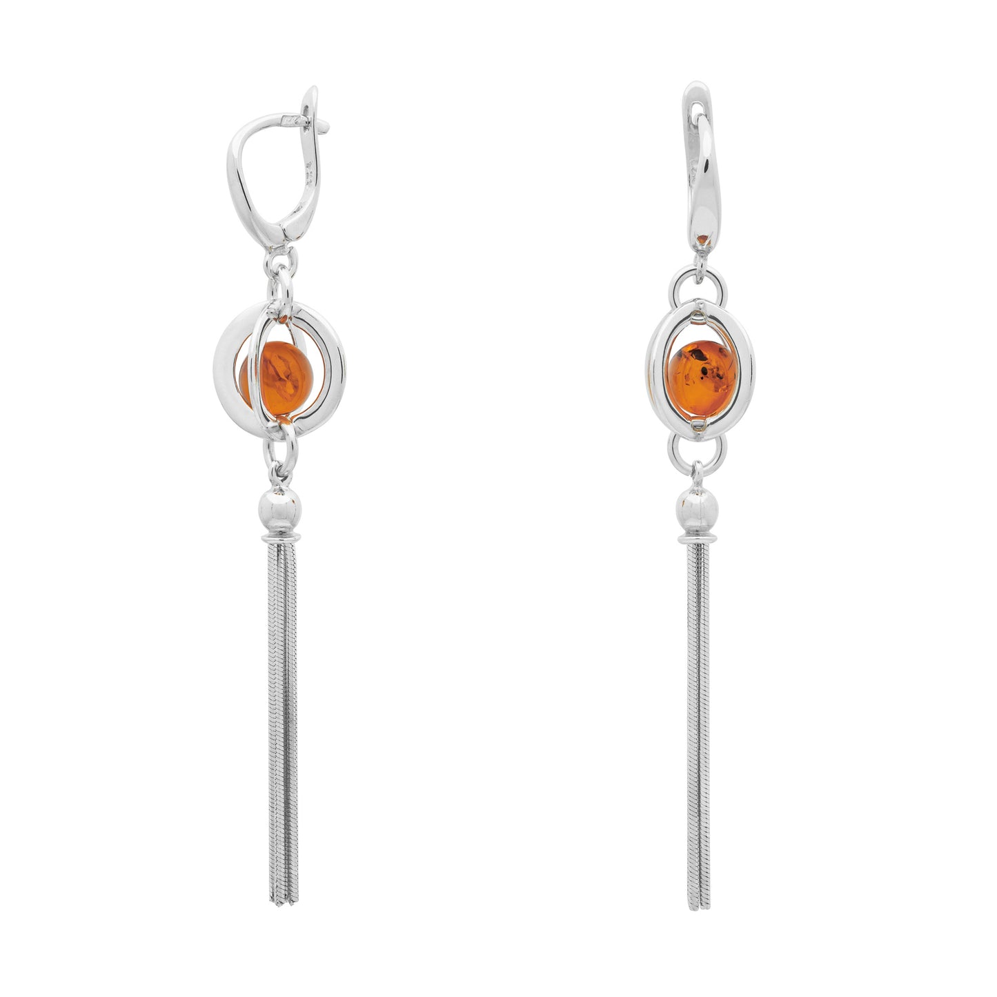 Wiszące, srebrne kolczyki z bursztynem - Fenix Jewellery