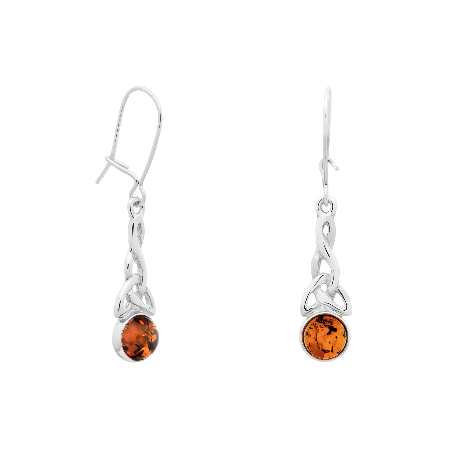 Celtyckie, srebrne kolczyki z bursztynem - Fenix Jewellery