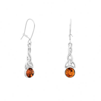 Celtyckie, srebrne kolczyki z bursztynem - Fenix Jewellery