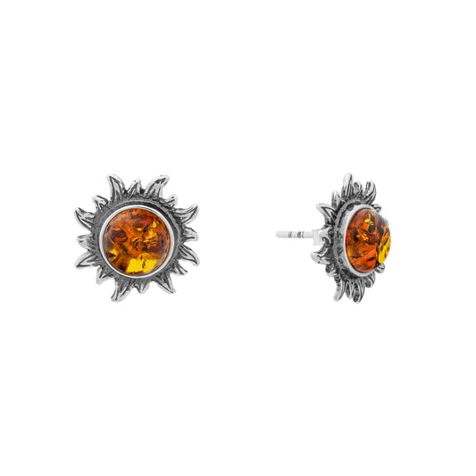 Srebrne, oksydowane kolczyki z bursztynem - Fenix Jewellery
