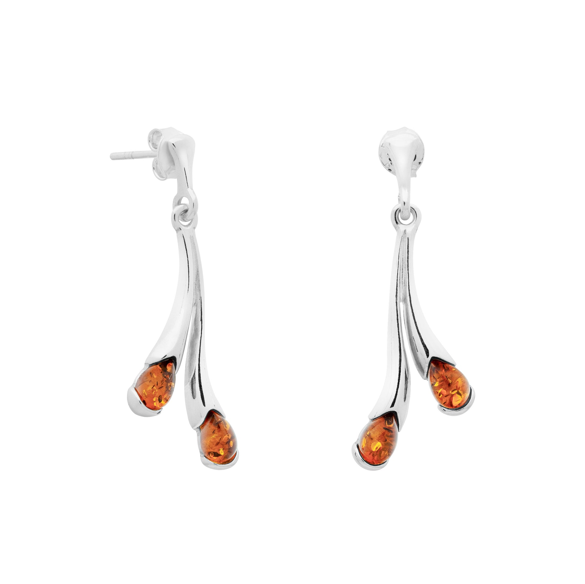 Wiszące, srebrne kolczyki z bursztynem - Fenix Jewellery