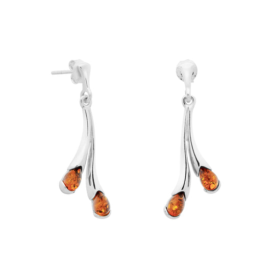 Wiszące, srebrne kolczyki z bursztynem - Fenix Jewellery